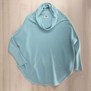 PLANET by Lauren G light blue cotton cowl neck poncho sweater oversized OS